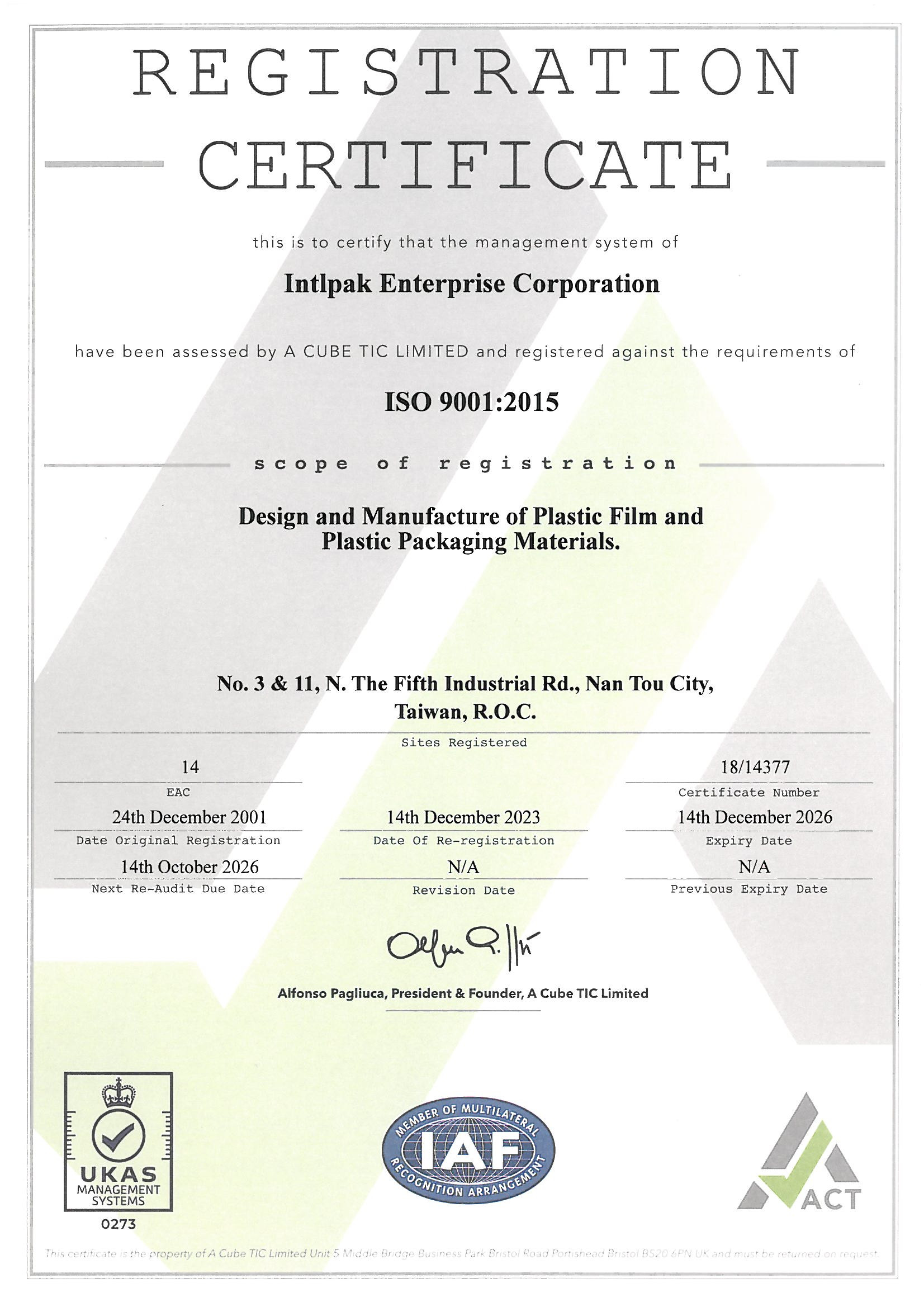 ISO 9001 Certificate