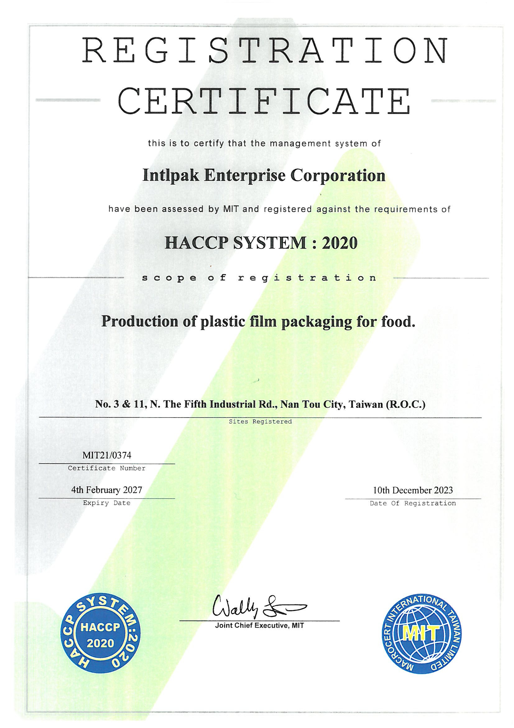 HACCP Certificate
